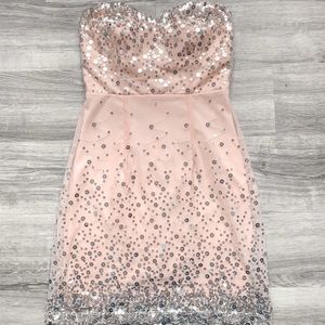 Trixxi Light Pink/Peach Silver Sequin Mini Dress
